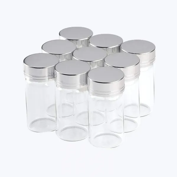 Jarvials 24pcs 25ml 예쁜 작은 유리 병 유리 병은 투명 모자는 실버 알루미늄© 그것은 매우 아름답습