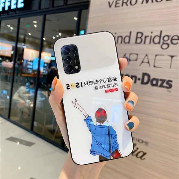 OPPORENO5PRO 핸드폰케이스 PDSM00 뷰티 미러 강화 유리 REN5P 인싸템 문자 PDST00 작은 장자