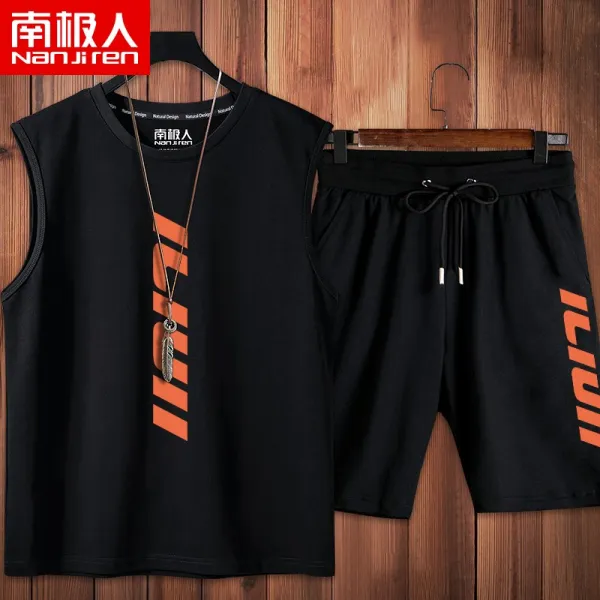 Jun.18 138번 바지 남 여름 얇은 루즈핏 트레이닝 나시 반바지 세트 빅 사이즈 패션에 농구 5부 바지z