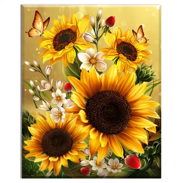 FASEN DIY 보석십자수 캔버스 형액자 세트 40 x 50cm, K028 활짝 핀 해바라기
