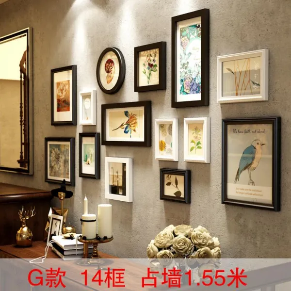 원목액자 실목 사진벽 모던심플 사진 벽조합 배경벽 가구 사진액자 인테리어 벽걸이 창의적 C04 G타입블랙 백양색 마음을 보내 