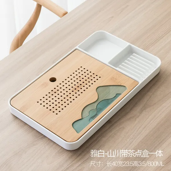 대나무 가정용 차판 궁푸차 구 숏 차테이블 소형 차와 바다 저수식 트레이 죽제 받침, 야바이산 냇물 （있음 과일 그릇 접시