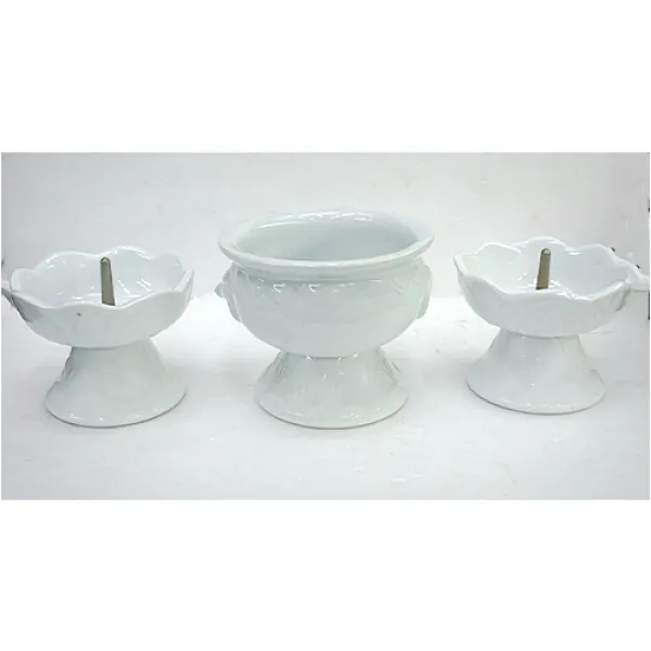 여래사 연꽃 도자기 촛대향로 셋트 소