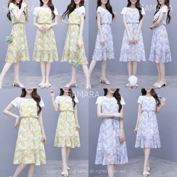 Qterra 특허브랜드 라운드넥 원피스 루즈핏 이음 미디 레이어드 허리묶음