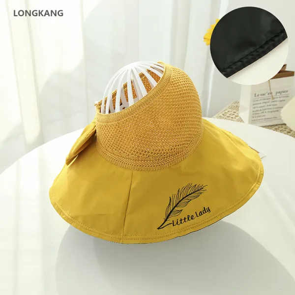 LONGKANG 여자 썬컵 여름 깃털 암감코팅 자외선 차단 리본 캡모자 여성 선캡 비치 라이딩