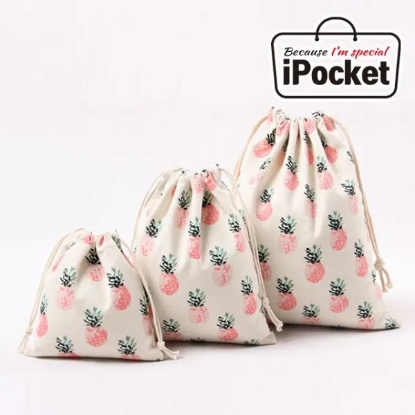 IPOCKET 아이포켓 핑크 파인애플 복주머니 조리개 파우치
