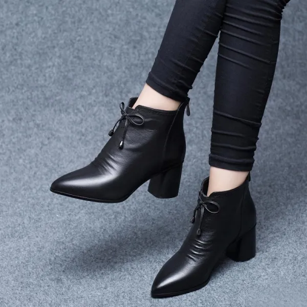 Kirahosi 여성 앵글부츠 가죽 하이힐 리본 캐주얼 패션 Iau478