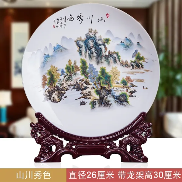 마크라메 징더전 도자기 산골짜기 봄 장식 장식플레이팅 실내 앤틱수납장 사무실 예술장식품, T04-푸른 산 발효균 색+용틀임