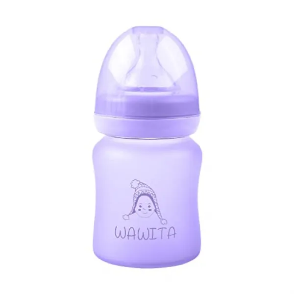 NMT 보호용 실리콘이 포함 된 유리 아기 젖병 결장 방지 시스템이있는 부 [Purple- 120 ml - Small Flow] - P087807BH4PNJN1, Purple- 120 ml - Small Flow