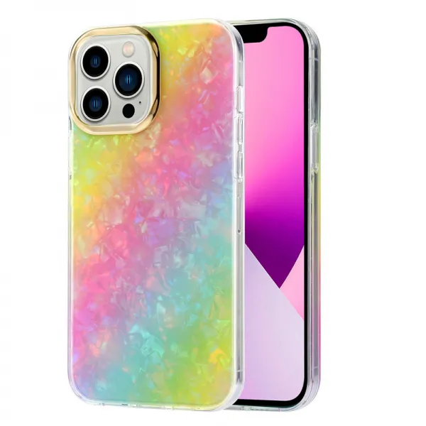 Apple 13promax 쉘 패턴 휴대 전화 케이스 iphone11 레오파드 패턴 물고기 규모 xr 8p 전기 도금 보호 커버 12에 적합, 브리지 전기도금 쉘 비스듬한 무지개, 아이폰678플러스