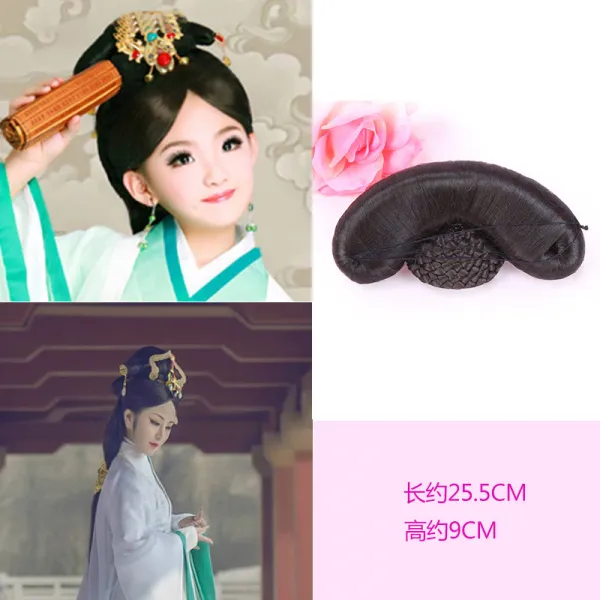 중국전통의상 고대복장 올림머리 스타일링 고운상투 엔틱 가발 악세사리 영화와 텔레비전 드라마의 시대적 풍조 4309894529, 1, 4# 미월 중간사이즈 181 미드