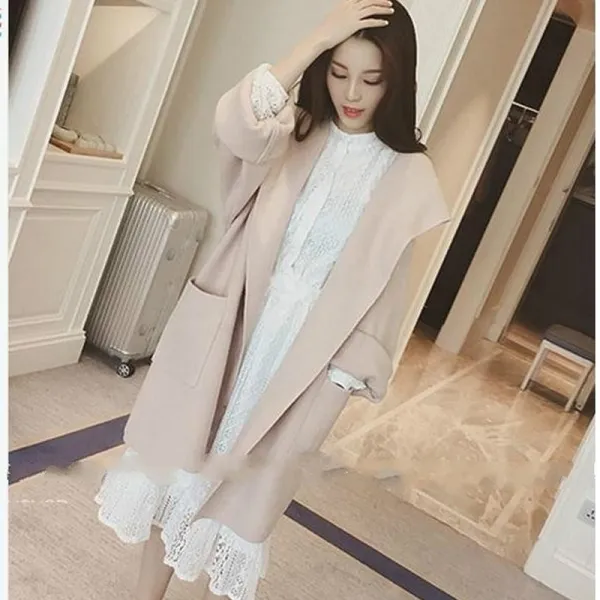 여성 캐주얼 모직 롱 코트