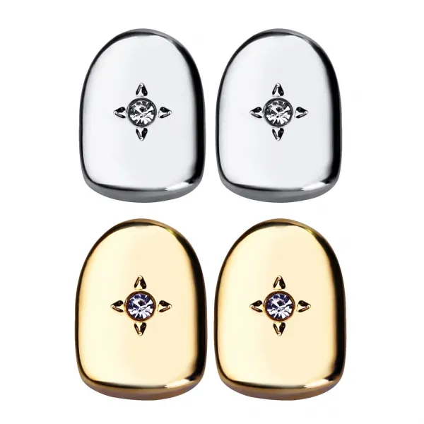 STK4Pcs 18K 구리 CZ 힙합 랩퍼 입 모자 이빨 코스프레 골드와 화이트