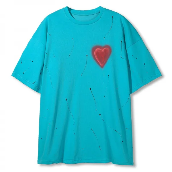 Jun.17 207번 하트 프린트 커플 반팔 남장 티셔츠 여름 반팔 박시 Bf 상의 낙담z