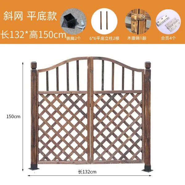 탄화 정원 대문 나무 원목 전원주택 펜스문 부양 출입문, 문기둥 높이 150 x 길이 132cm