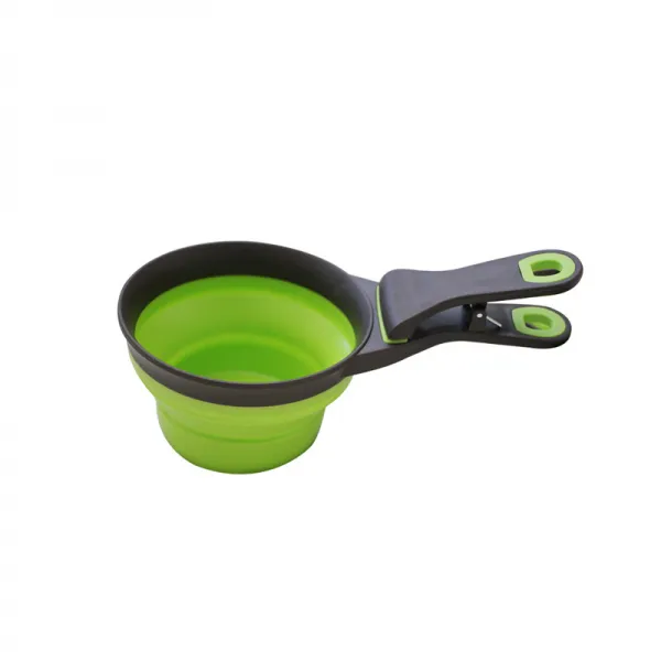 양용 애완동물 식품 입막음 개 고양이 식량 계량컵 신축 실리콘 접이 그릇 집 외출 물 마시기 휴대용, 접다 국자 그린, L대형