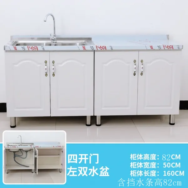 렌지대 찬장 심플 캐비닛 주방찬장 가스렌지수납장 스테인레스 전세 물탱크 경제형 가정용 시골, T19-160*50듀얼싱크대(좌중 우 모두있음)