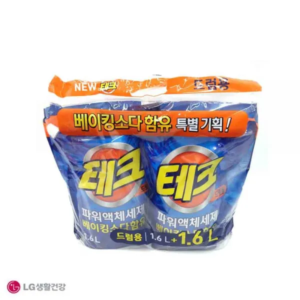 테크 파워 액체세제 1.6l 리필 2개입 드럼용세탁세제 1개