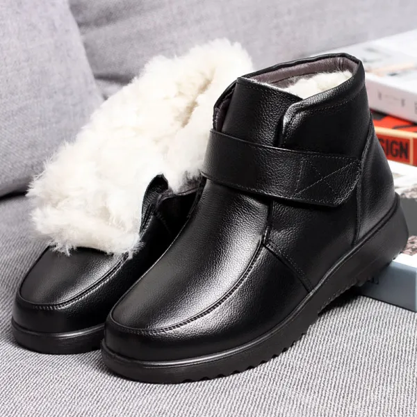 여성스키부츠 두꺼운 양모 진피 엄마 방한화 겨울 중년 보온 숏부츠 여성동 북방 미끄럼방지 눈길부츠 C01 블랙