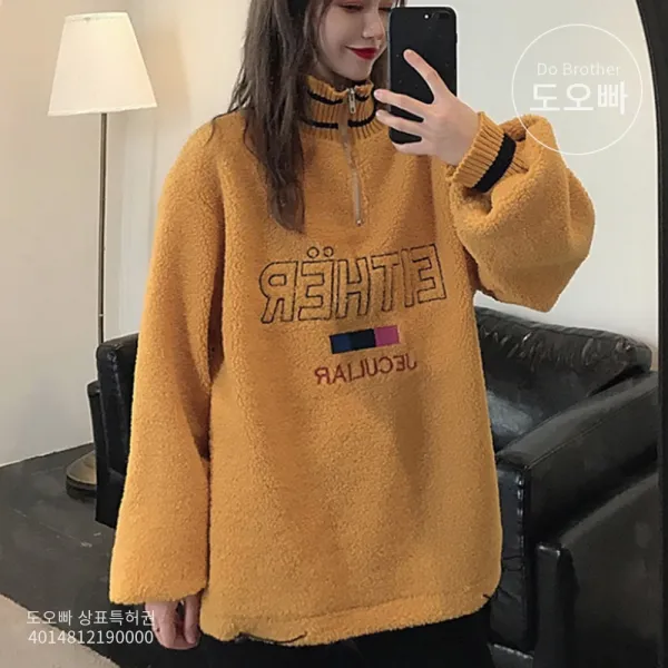 도오빠 오버핏 여성 티셔츠 하이넥 집업 아노락 여자티셔츠 긴팔티 가을 겨울 스웨터 후리스 빅사이즈 루즈핏 박시 10대 20대 30대 패션 데일리 캐주얼 빅사이즈집업