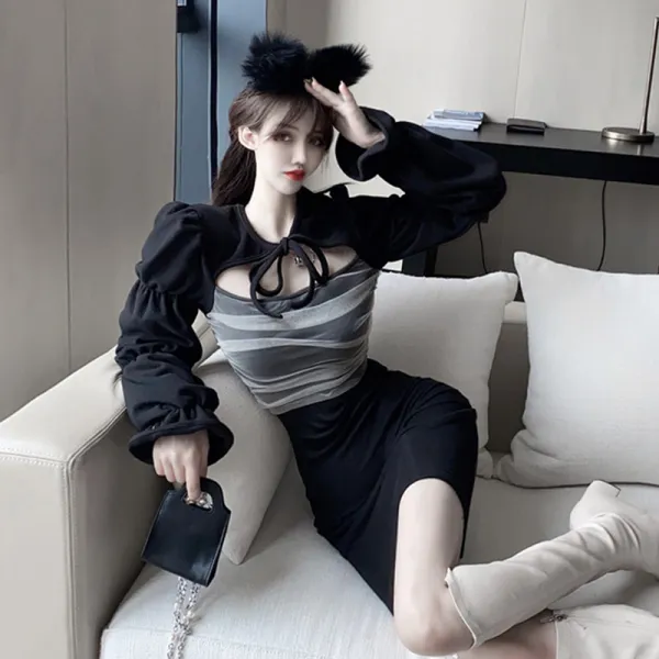 94캠프 여성의류 나이트클럽 룩 펀칭 힙랩 짧은 겨울 가을 바 옷
