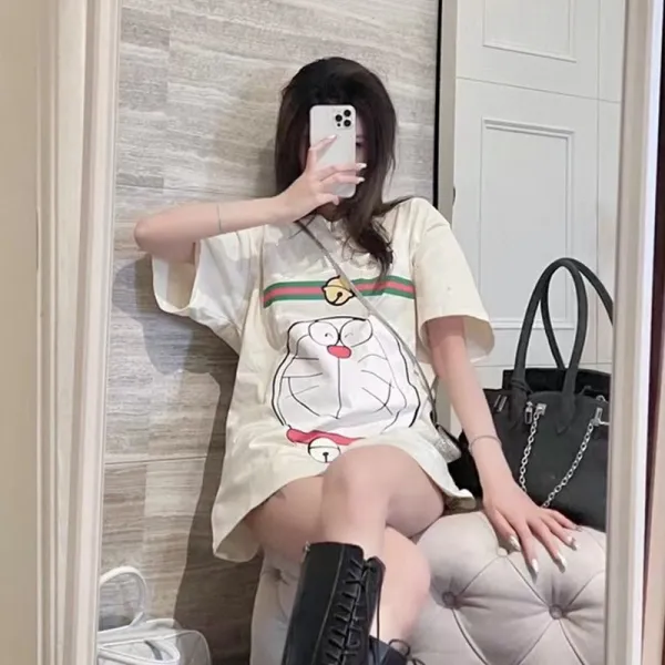 행복한 직구 여름커플티셔츠 Dora A꿈 여성 와이드 캣츠머신 고양이 드랜드 반팔