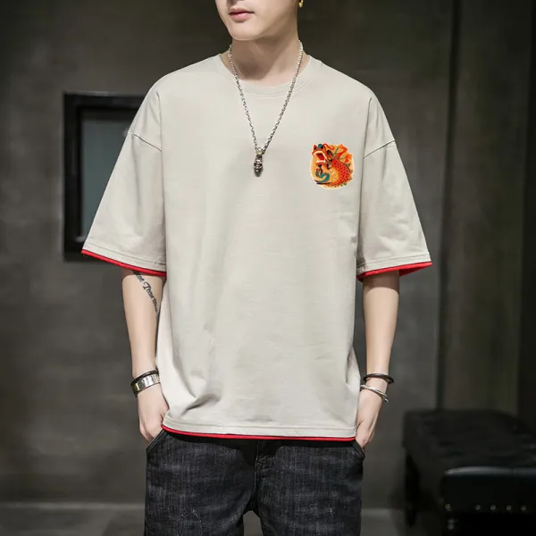 공식 플래그십 스토어 남성 캐주얼 모리마 스탬프 여름 반팔 티셔츠 루즈 라이트 사회 정신 패거리