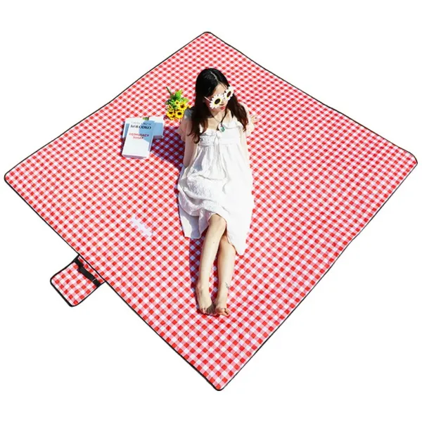 플랜타트 피크닉 양면방수 돗자리 접이식 손잡이일체형 두꺼운 대형 캠핑매트 나들이 야외매트 8인용, 빨강체크