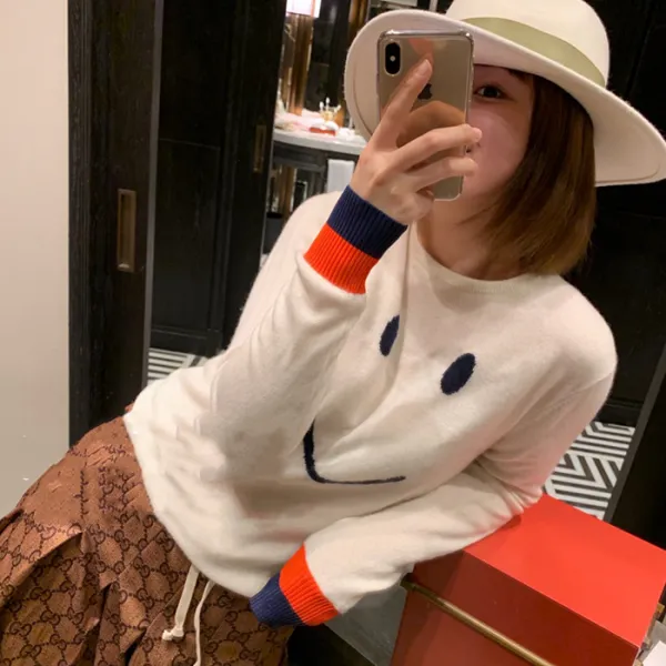 여름 울 혼방 올봄 웃는 얼굴 소매 레이어드 니트 스웨터 베이스 탑 여