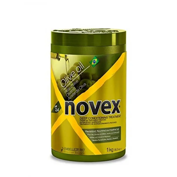 Novex 올리브 오일 딥 컨디셔닝 헤어 마스크 35 온스의 집중적 인 컨디셔닝 트리트먼트는 천연 올리브 오일과 비타민 E를 사용하여 약하고 건, 단일상품