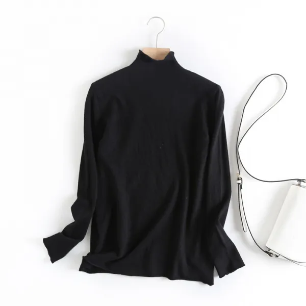 바이크영 다색 입추 니트 여 반폴라 롤업 순색 소프트 유 스킨 베이스 탑 템포