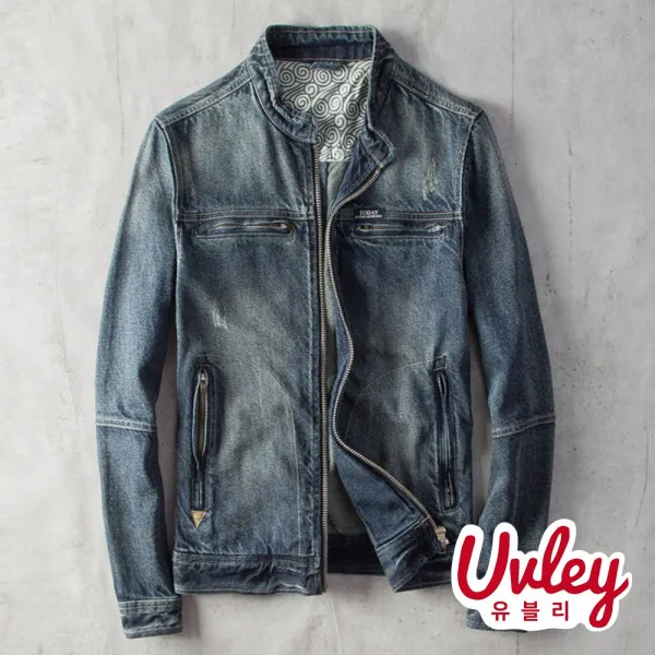 유블리 남성 청자켓 차이나넥 투데이 워싱 데님 자켓 간절기자켓 데일리룩 스트릿룩 Uv2113026se