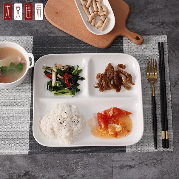 식판 분 격 성인 세라믹 창의 세라믹 애기 분 격 반 달 자 아침 양식 쟁반 패스트푸드점 구분자 가족 세트 그릇 무 무늬 식탁 3 칸 식판, 상세페이지 참조
