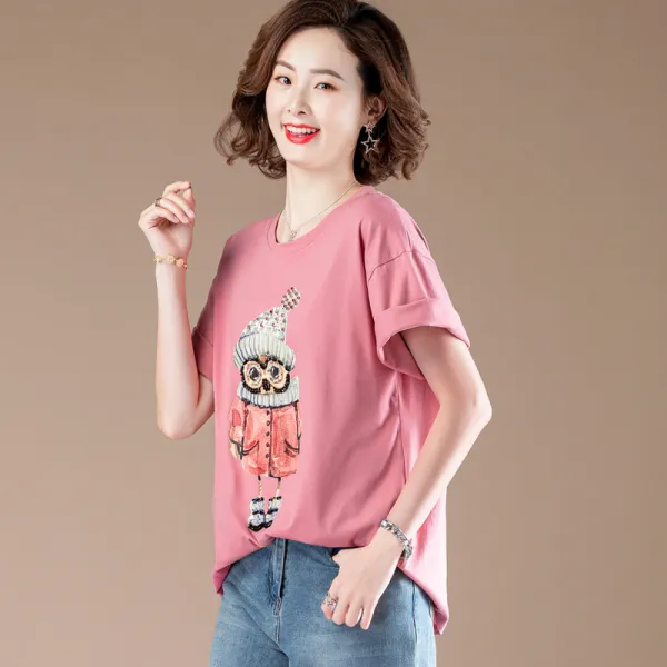 밀크앤씨리얼 빅사이즈 여성 티셔츠 구월맥묵 여름옷 여성의류 나그랑 애니메이션 와이드 루즈핏 반팔티셔츠 상의