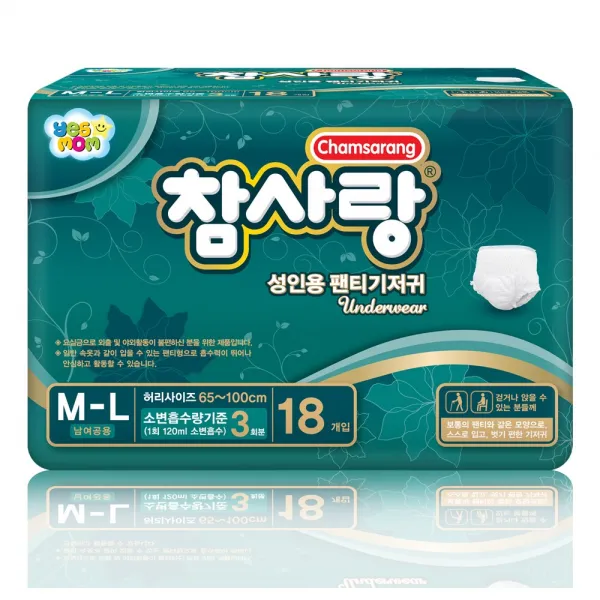 참사랑 성인용기저귀 팬티형 (M)중형 18p x 4팩, 18개입