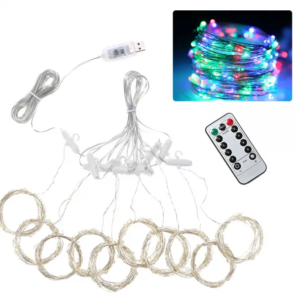톰샤인 3 * 3m 300led 음악 구리 폭포 문자열 고드름 빛 바 램프 USB 무선 리모콘 커튼 종래의 색 모델 8 기능을 켜, 여러 가지 빛깔의