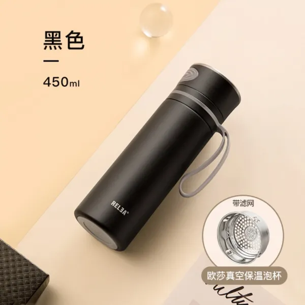 고급 스테인리스 대용량 텀블러 남녀 휴대용 물컵 보온텀블러, 스트링타입450ML-블랙