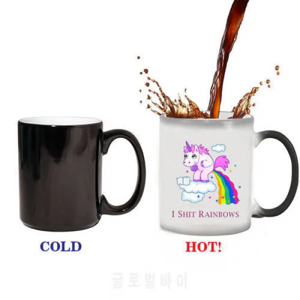 매직 유니콘 낯짝 열 민감한 색상 변경 커피 우유 컵 컵 선물 뜨거운 차 Ma