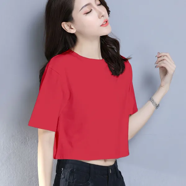 극 짧은 상의 여성 흰색티셔츠 반팔 체구 순면 코튼 여름옷 작은 키 하이웨스트 쇼트룩 크롭 몸차림 소매