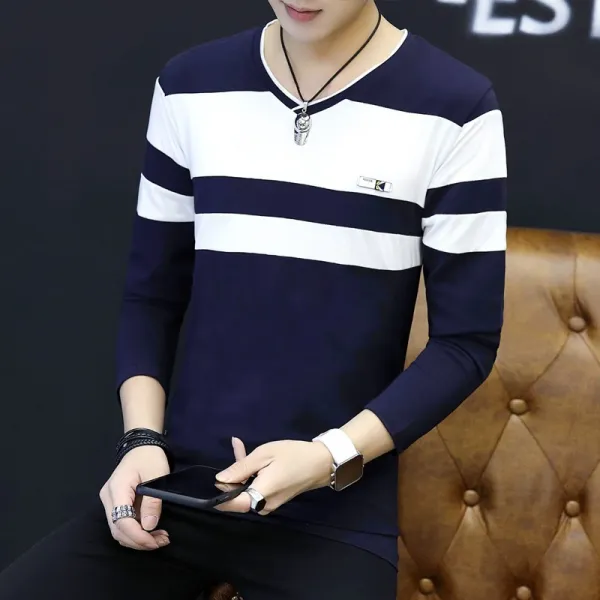 다발로 남자 가을 브이넥 긴팔 티셔츠 Lt86