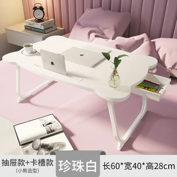 다시금 침대위 작은테이블 플바인딩 루즈테이블 기숙사 윗가게 창문블라인드 소녀 침실 땅바닥에 앉다 책상테이블, 업그레이드 판 곰돌이 화이트 카드 슬