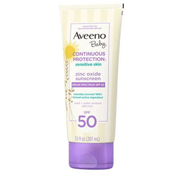 넓은 스펙트럼 spf 50 눈물 없는 땀- 내수성 7 fl. oz의 민감한 피부를 위한 aveeno baby 연속 보호, 상세 설명 참조0, 상세 설명 참조0