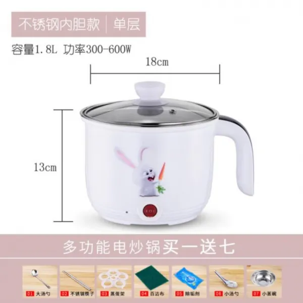 죽제조기 내피 가정용 숙소용 타입학생 냄비전기 뜨거운냄비 뚜껑 침실용 현대적인 찜통 죽끓이기 싱글 밥솥 전기, T12-화이트(불가능 기름띠 7자례)