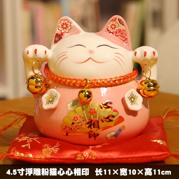 레이즈 파트너스 삼십 다만 같은스타일 마네키 고양이 소품 숏 개업 기프트 가게 동전보관함 부자가 되다 실내 거실 4.5 인치 부조 핑크 꿍꿍이속 인쇄