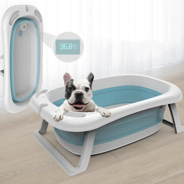 강아지 고양이 목욕 접이식 욕조 온도계 스파 샤워기걸이 반려견 애견 목욕탕 반신욕, 2.접이식온도계형, 접이식온도계형(블루)