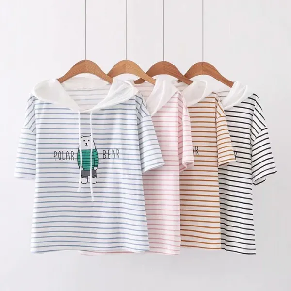 블랙바바 여성 줄 무늬 후드 티셔츠A19052841