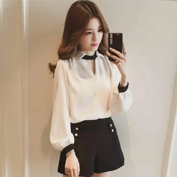 위파인더 여한범 화이트 V넥 홀터넥 소심기 블라우스 긴소매셔츠 이너셔츠