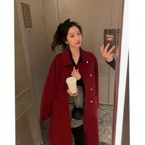 적합 참석함 참가함 웨딩 장소 여성의류 가을겨울 코디 하프기장 무릎넘어 모직코트 3537604330
