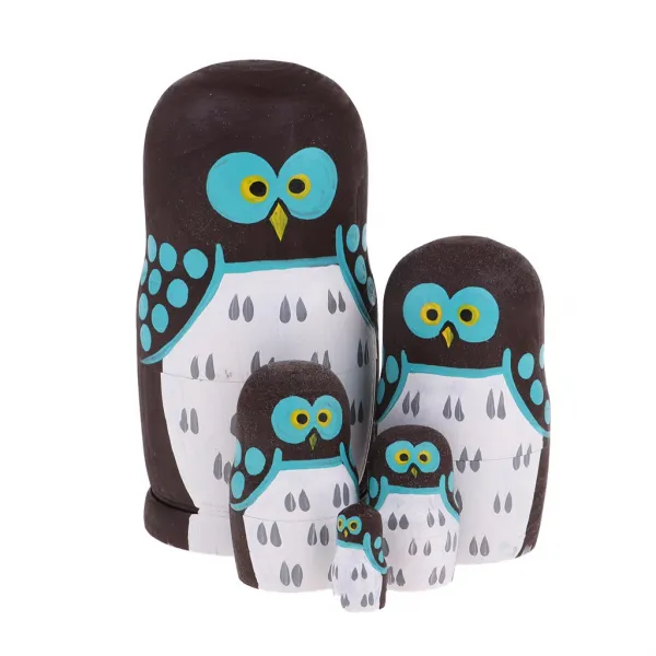 STK손으로 그린 ​​올빼미 패턴 러시아 중첩 인형 matryoshka babushka 인형 5pcs
