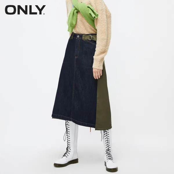 블로그닷컴 데님스커트 능치 ONL Y 가을 백트임 뒷트임 슬릿 A라인 하프기장 여성